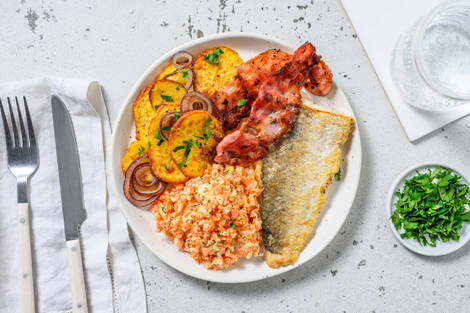 Fischfilet Finkenwerder Art mit Speckstreifen