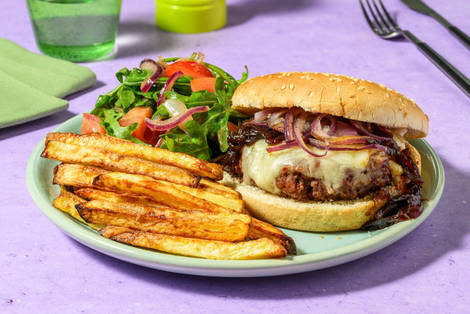 Wildzwijnburger met kaas en uienchutney