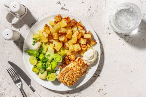 Lieu en croûte de noisettes & poireaux