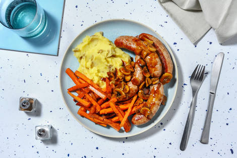 Cosy Double Sausages in Mushroom Sauce