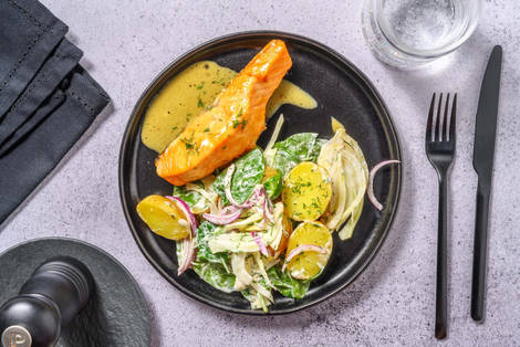 Stegt laks i honning-sennepssauce