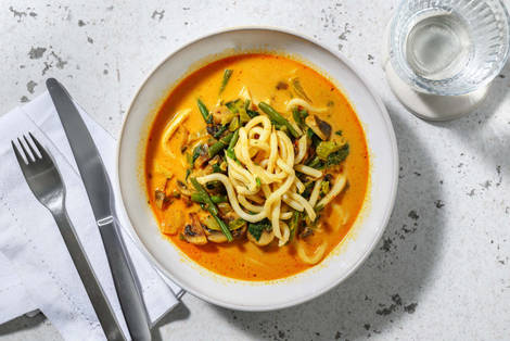 Red Thai Style Coconut Prawn Udon Soup