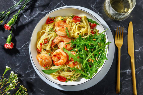 Alla hjärtans dag-tagliatelle på kungsräkor