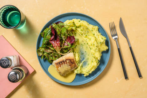 Rosmarin-Senf-Seelachs auf Schnittlauch-Stampf