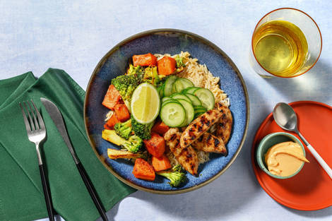 Reis-Bowl mit scharfem Brokkoli und extra Bio-Hähnchen