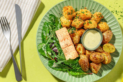 Knusprige Blumenkohl Nuggets mit extra Lachs