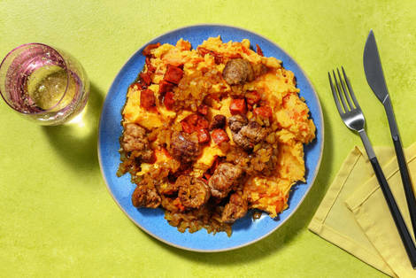 Stamppot met gehaktballetjes en chorizo