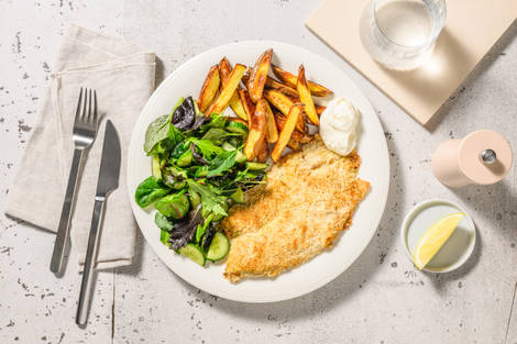 Zesty Breaded Sea Bass and Chips