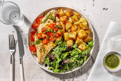 Pan-Seared Sea Bass and Warm Tomato & Caper Salsa