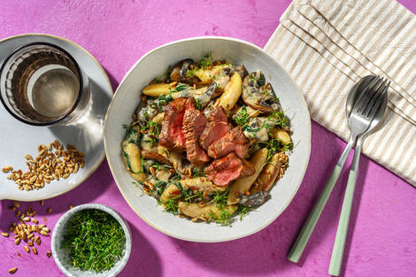 Schupfnudeln mit Portobello & Steak vom Weiderind