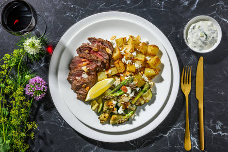 Greek Inspired Lamb Steak and Homemade Tzatziki