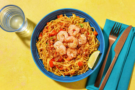 Nouilles et crevettes à l'ail