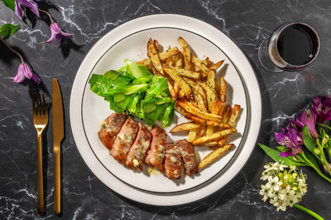 21 Day Aged Sirloin Steak and Cheesy Rosemary Chips