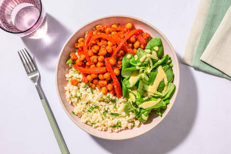 Kichererbsen-Dukkah-Bowl mit Perlencouscous