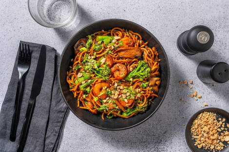 King Prawn and Mushroom Red Thai Inspired Noodles