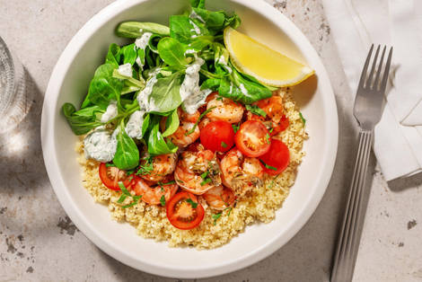 Zaatar-Garnelen mit Kapern auf Couscous