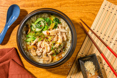 Chicken and Mushroom Cháo Gà Style Congee