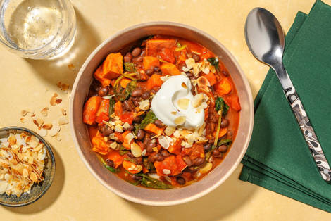 Warming Harissa, Chorizo, Black Bean and Sweet Potato Bowl
