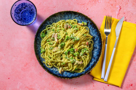 Creamy Bacon Pesto Spaghetti