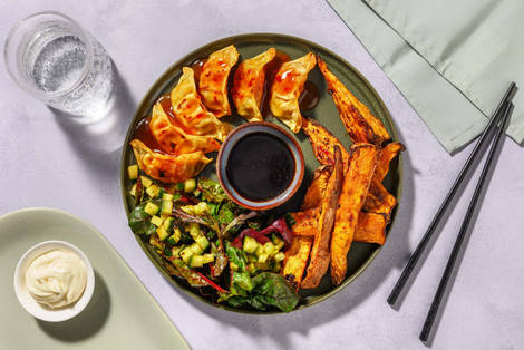 Sweet Chilli Gyozas and Sweet Potato Wedges