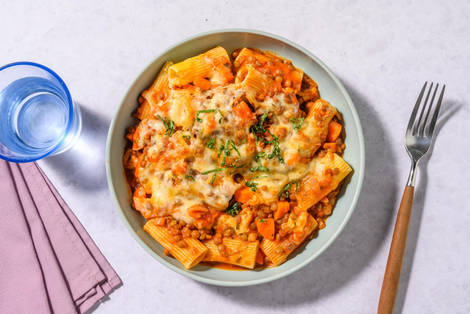 Rigatoni aux lentilles et fromage al forno