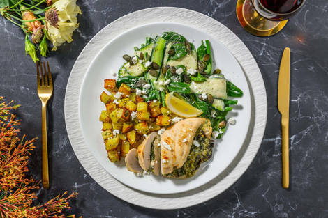 Gevulde kipfilet met geitenkaas en spinazie