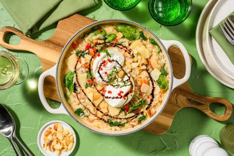 Risotto à la burrata et aux lardons