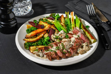 Stegt rumpsteak og cremet svampesauce