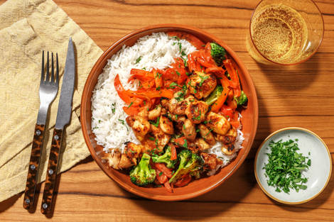 Sticky Popcorn Chicken & Garlic Rice