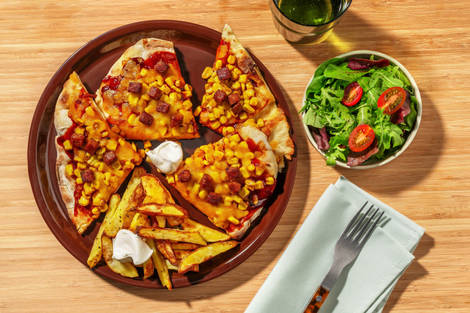 Cheesy BBQ Sweetcorn Chorizo Naanizza