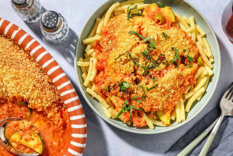 Squash- og tomatgrateng