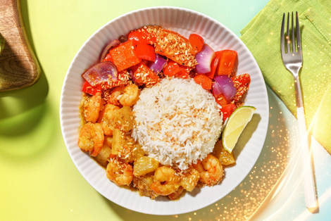 Polynesisk ananasbowl med räkor och vitlöksris