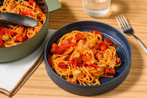 Chicken, Bell Pepper, Mushroom and Chorizo Linguine