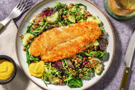 Knuspriges Fischfilet mit Senfsoße