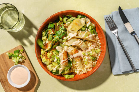 Stekt gyoza och asiatisk sallad