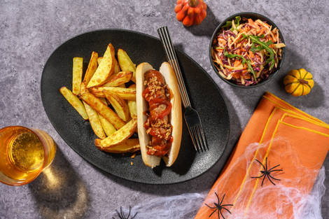Haunted BBQ Hot Dogs and Chips