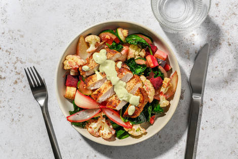 Brynt fläskkotlett och rostade grönsaker