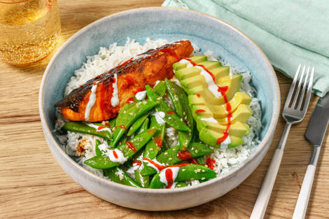 Sticky Honey Soy Salmon Rice Bowl