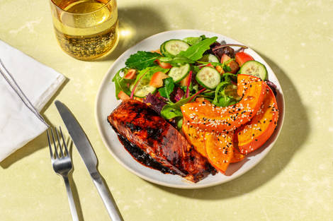 Honey-Soy Salmon, Tofu & Seeded Roast Pumpkin