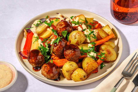 BBQ veggie gehaktballetjes met krieltjes