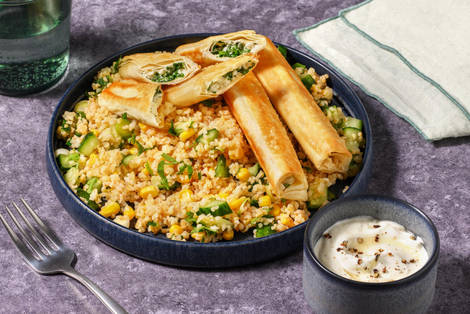 Sigara Börek mit Hirtenkäse auf Bulgursalat