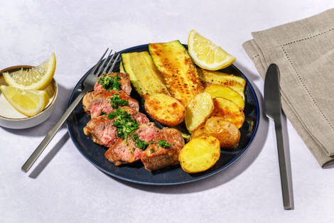 Bistecca di scamone e patate novelle fondenti