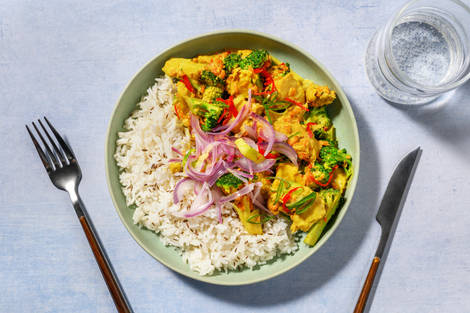 Jamaikanisches Curry mit veganen Filetstücken