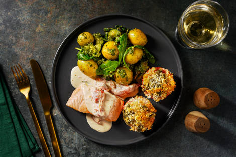 Kremet toscansk laks og gratinerte tomater