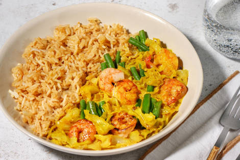 Groene curry met garnalen