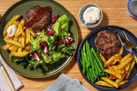 Steak haché, frites et aïoli