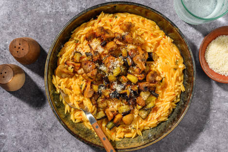 Orzotto mit Mozzarella und rauchigen Pilzen