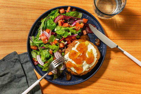 Hamburguesa de cerdo con queso de cabra y membrillo 