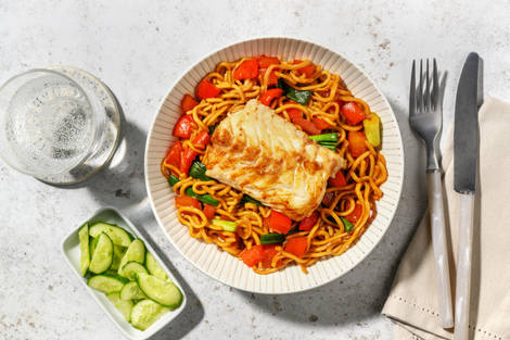 Pangasiusfilet met zwarte-bonennoedels