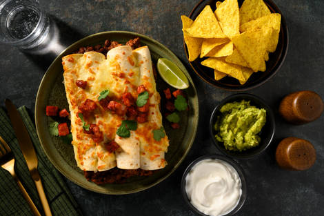 Chorizotoppede oksekødsenchiladas